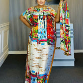 Elegant Plus Size Abstract Kaftan Maxi Dress – Flowy Sleeves & Timeless Chic - Free Delivery Worldwide only at Flexi Africa